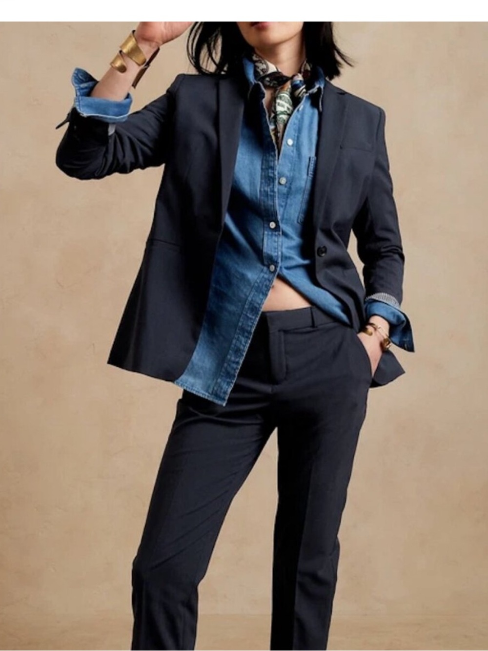 Banana Republic Blazer - navy wool satin lined